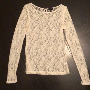 Limited Ivory Long Sleeve Lace top, size S Tall